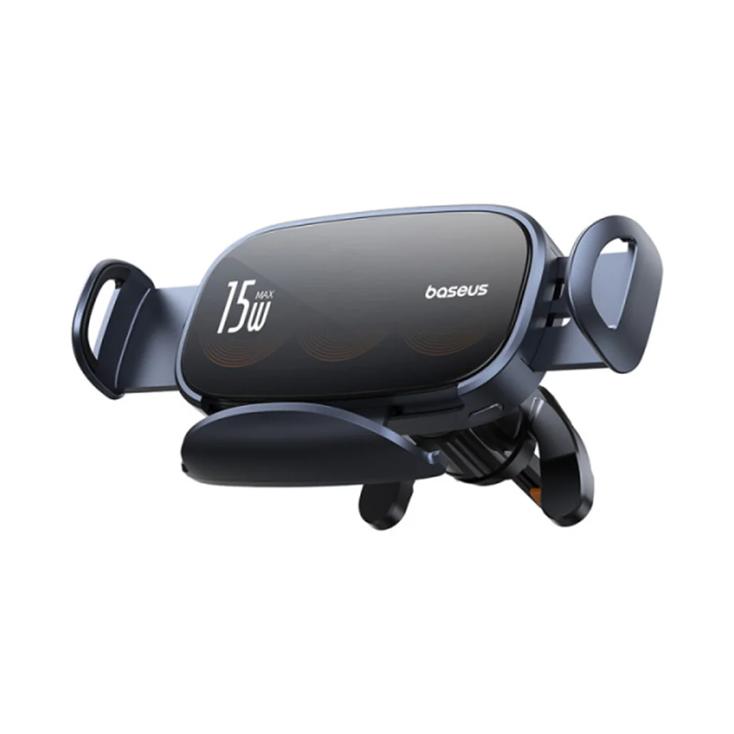 Baseus LightChaser Series Triple-Coil 15W Wireless Charging Car Mount – Electric Car Holder with Auto Clamping and Advanced Protection – Black - Image 2