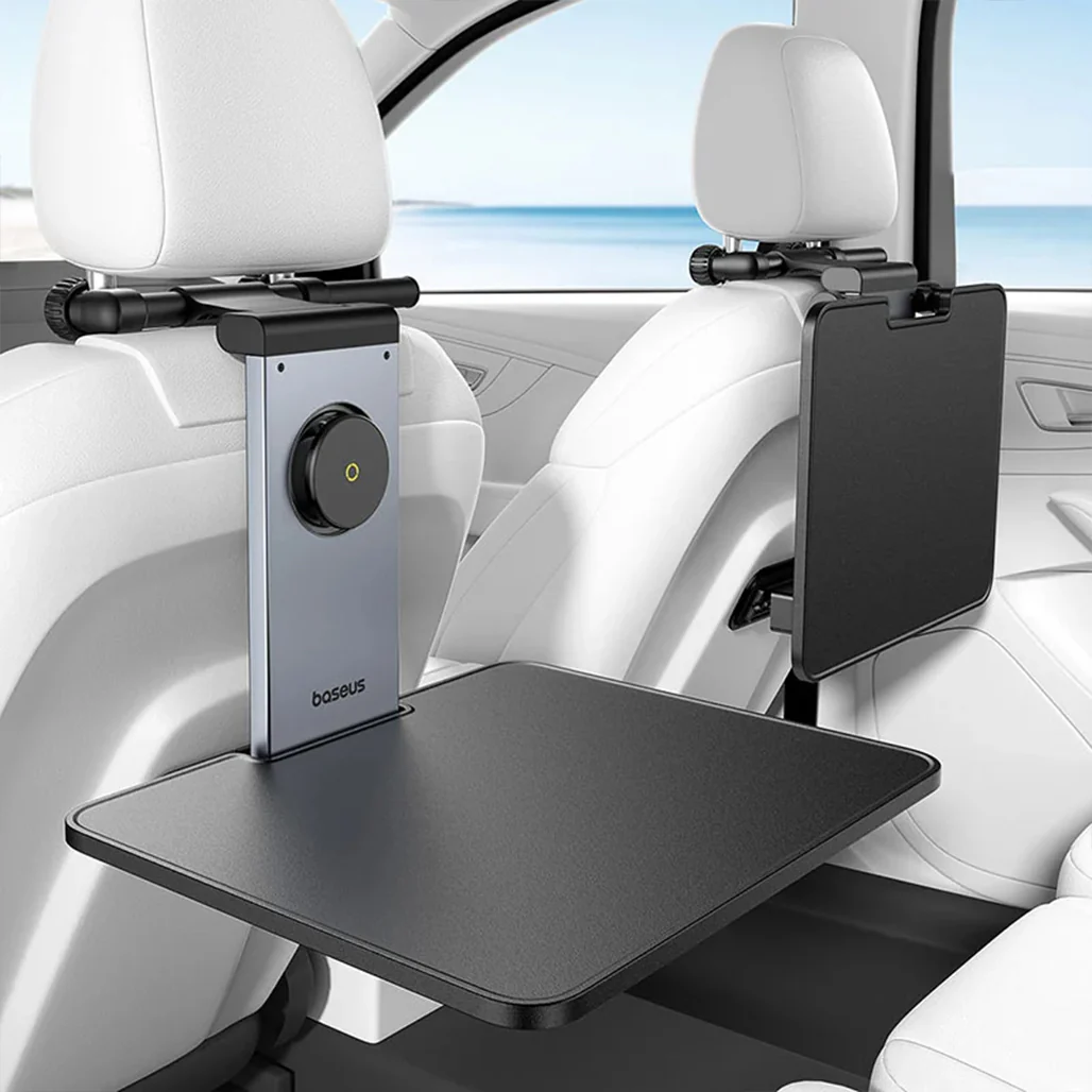 Baseus MagPro II Versatile Car Mount - Foldable Laptop Desk with 360° Rotatable Phone Holder, Adjustable Height, Easy Installation for Backseat Headrest, Black - Image 8