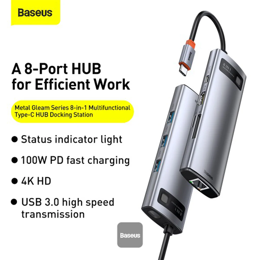 Baseus Metal Gleam Series - 8in1 Multifunctional Type-C HUB Docking Station - Image 7