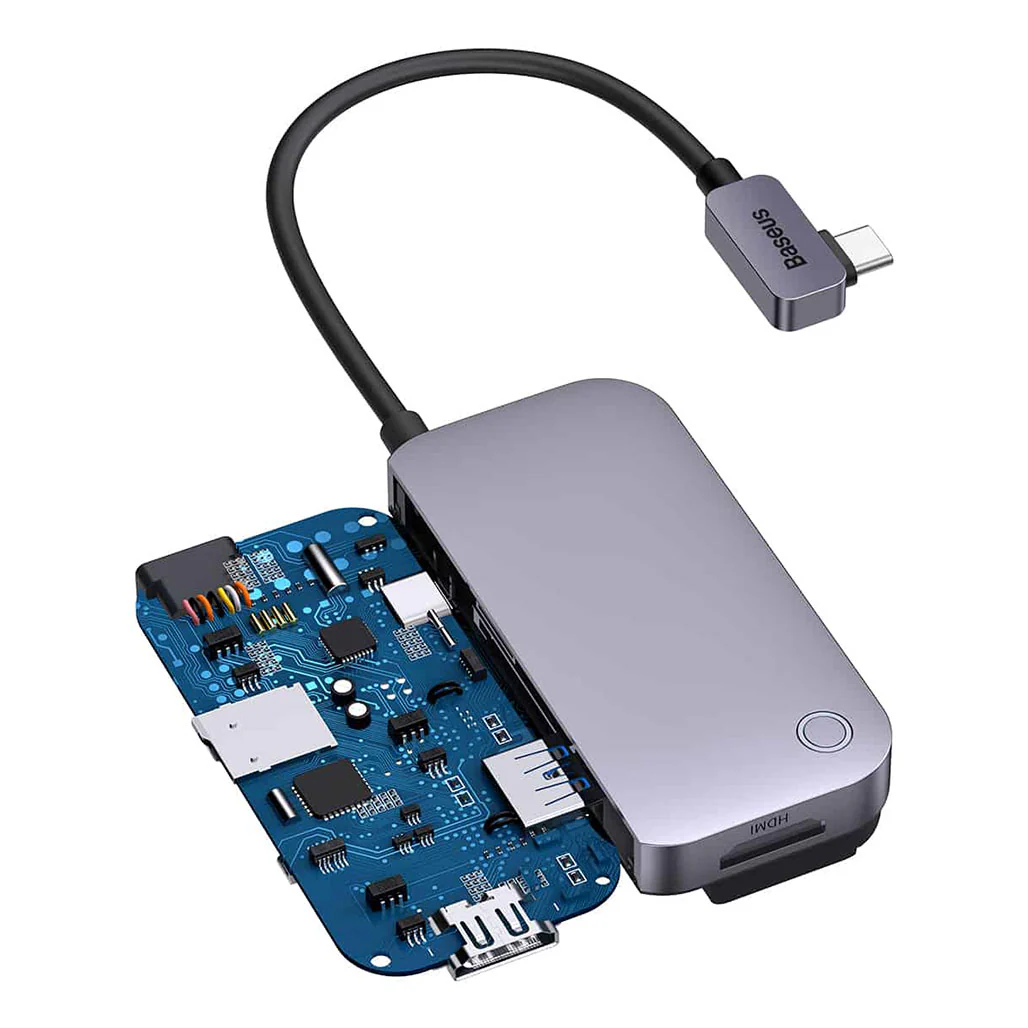 Baseus PadJoy 6-Port Type-C Hub Adapter - Dark Gray | 4K HD, 100W PD Charging, USB 3.0, SD/TF Card Reader - Image 3