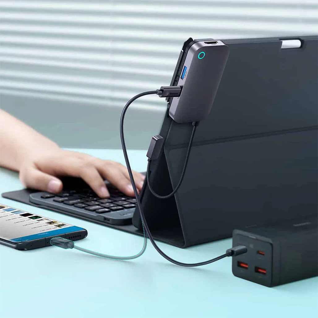Baseus PadJoy 6-Port Type-C Hub Adapter - Dark Gray | 4K HD, 100W PD Charging, USB 3.0, SD/TF Card Reader - Image 5