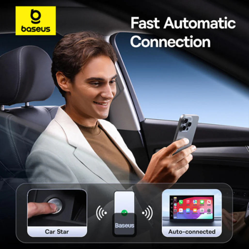 Baseus Prime Trip Safe Journey Wireless CarPlay Adapter for iPhone - Converts Wired CarPlay to Wireless, Dual-Screen - Image 4