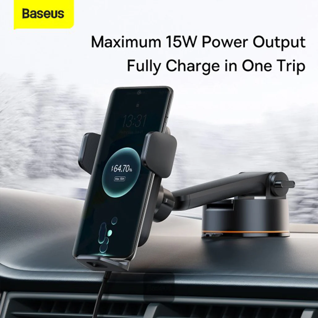 Baseus Qi 15W Wireless Car Charger and Phone Holder with Suction Cup – Fast Charging, Auto Alignment, and Universal Compatibility - Image 4