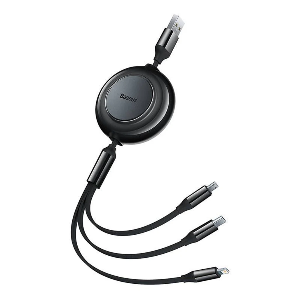 Baseus Bright Mirror 2 Series Retractable 3-in-1 Fast Charging Data Cable | USB-A to Type-C, Lightning, Micro USB | 3.5A | 1.1M - Black - Image 2