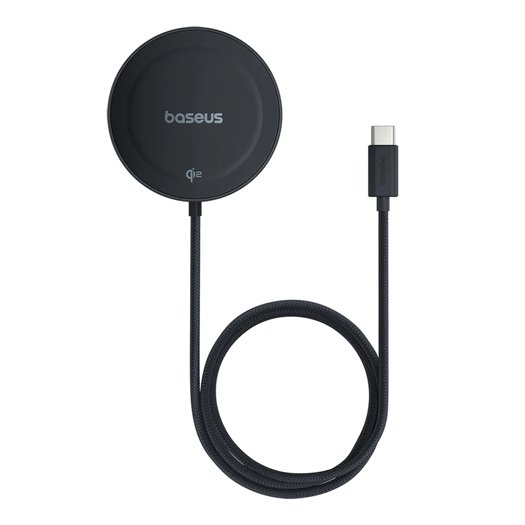 Baseus Simple Mini4 Magnetic Qi2 15W Wireless Charging Stand - 135° Adjustable Stand with Built-In 1M Type-C Cable - Black