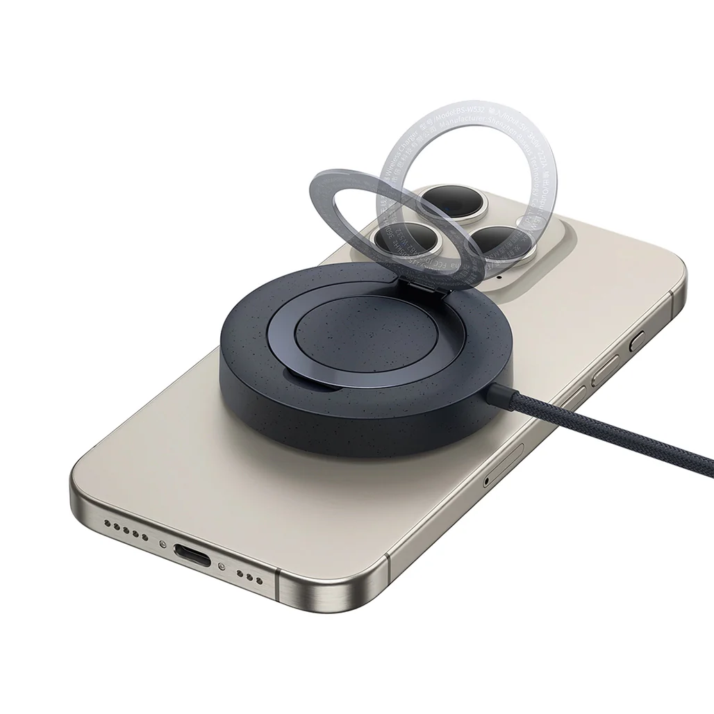 Baseus Simple Mini4 Magnetic Qi2 15W Wireless Charging Stand - 135° Adjustable Stand with Built-In 1M Type-C Cable - Black - Image 4