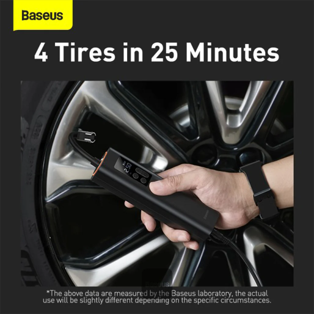 Baseus Super Mini Inflator Pump - Portable Handheld Air Compressor for Car, Motorcycle, Bicycle, and Ball Tires - Black - Image 4