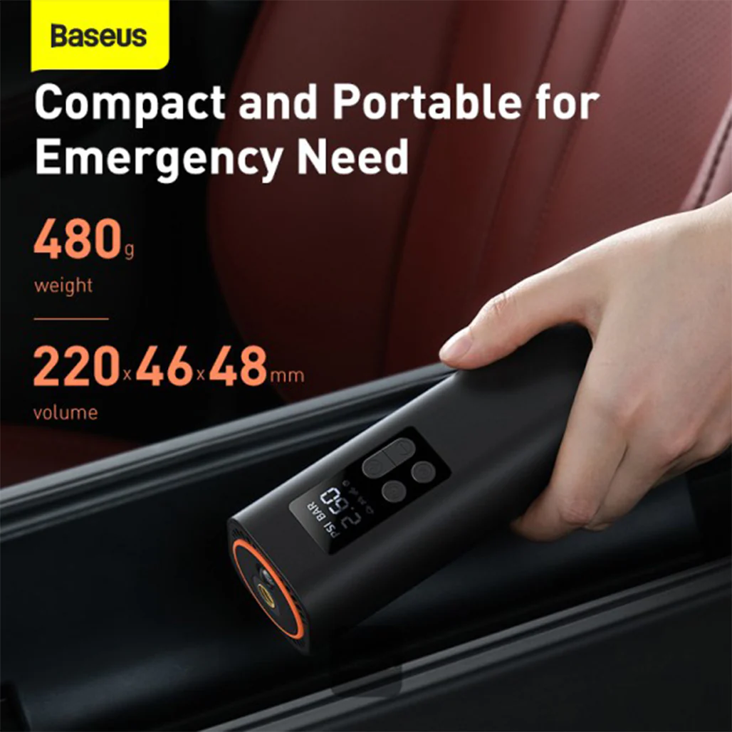 Baseus Super Mini Inflator Pump - Portable Handheld Air Compressor for Car, Motorcycle, Bicycle, and Ball Tires - Black - Image 5