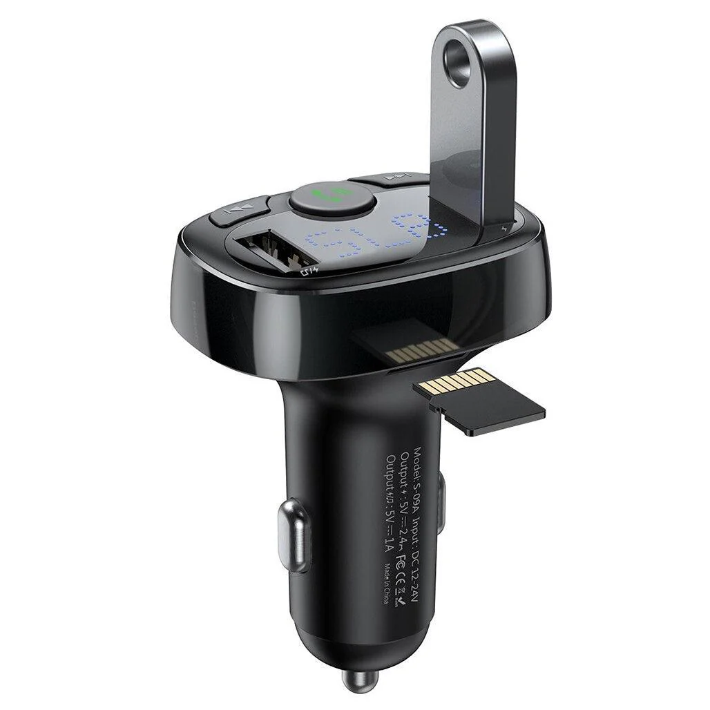 Baseus T-Typed Bluetooth MP3 Charger with Car Holder – Dual USB Fast Charging & Hands-Free Calling