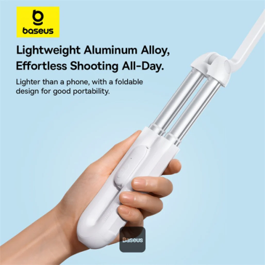 Baseus TechShot Dual-Support Magnetic & Clamping Selfie Stick Tripod with Bluetooth Remote, 360° Rotation, Foldable, Extendable - White - Image 8