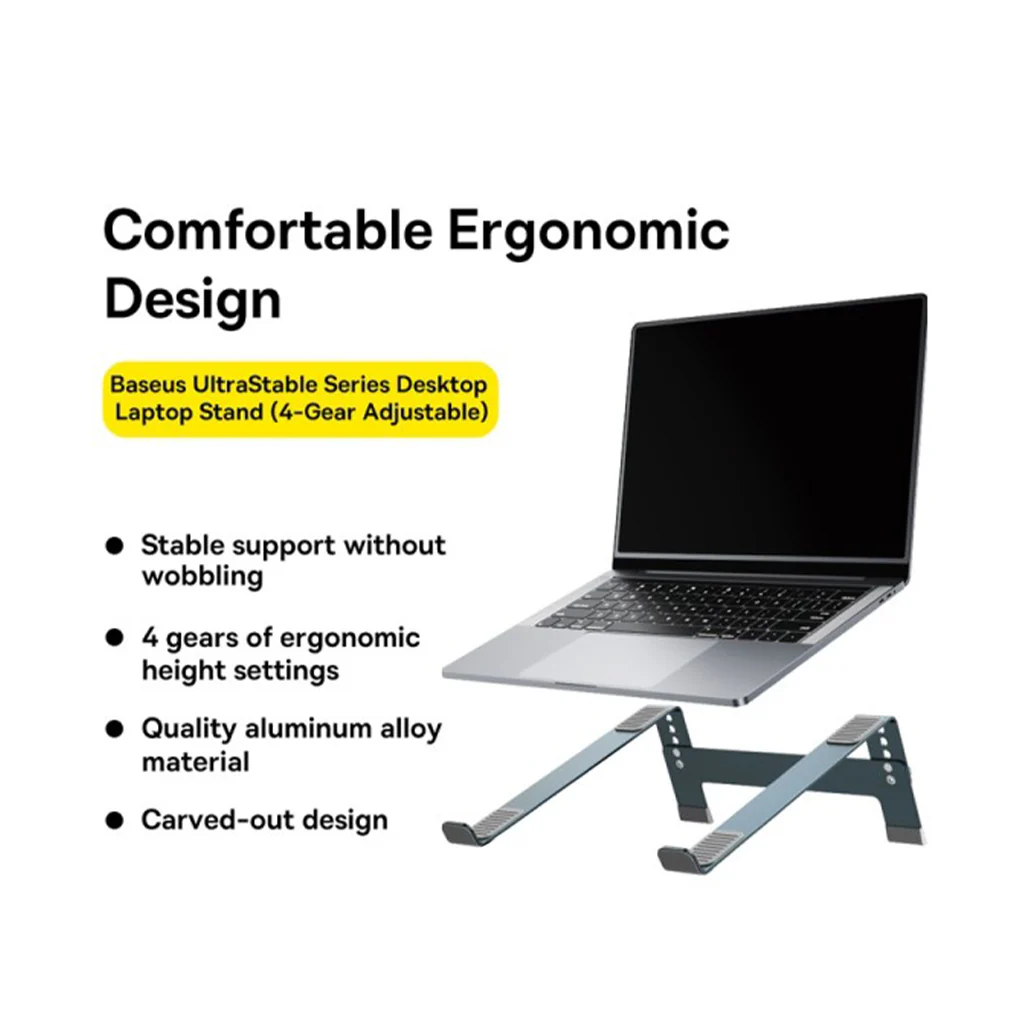 Baseus Ultra Stable Desktop Laptop Stand - 4-Gear Adjustable - Space Grey - Image 4
