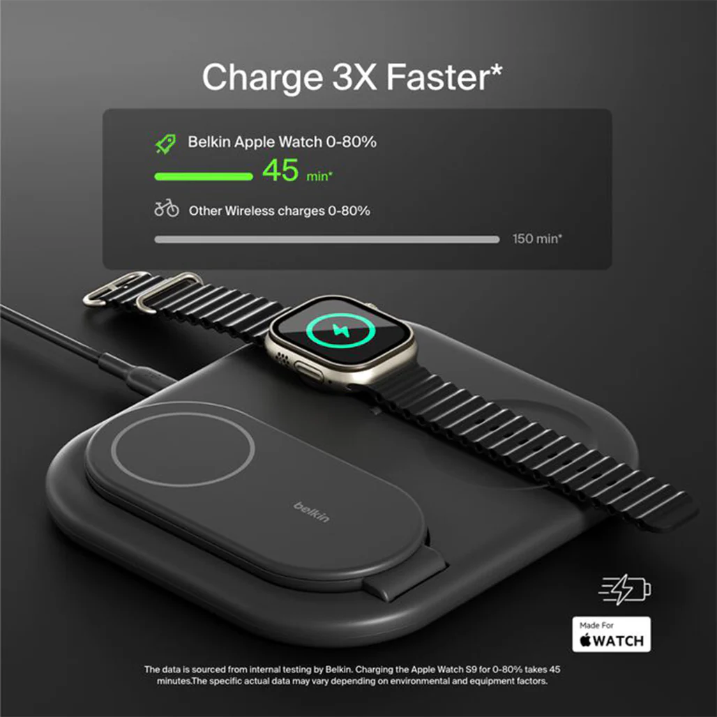 Belkin BoostCharge 3-in-1 Magnetic Foldable Wireless Charging Station with Qi2, 15W Fast Charging for iPhone, Apple Watch & AirPods - Image 4