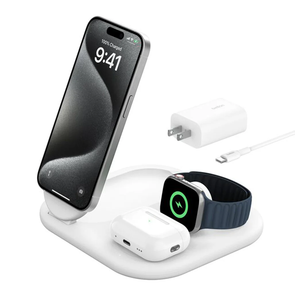 Belkin BoostCharge 3-in-1 Magnetic Foldable Wireless Charging Station with Qi2, 15W Fast Charging for iPhone, Apple Watch & AirPods - Image 6