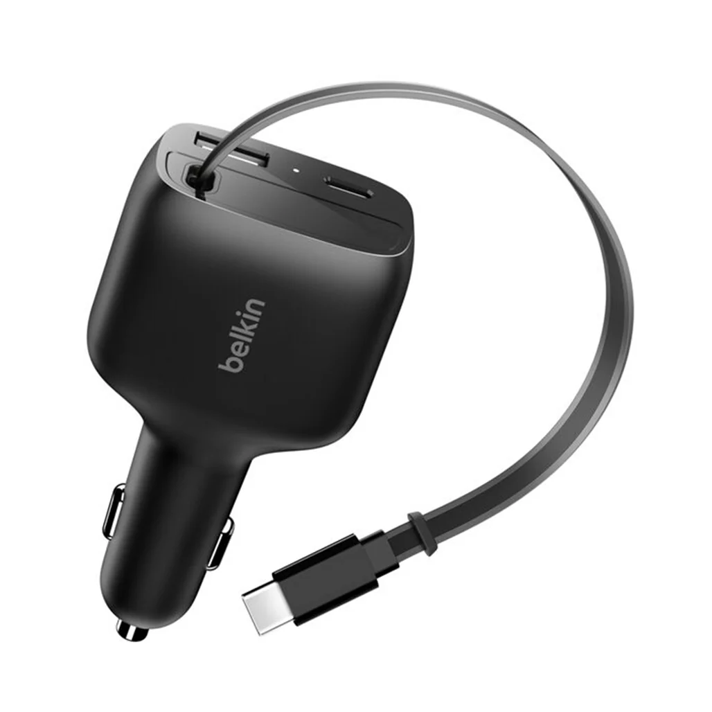 Belkin BoostCharge 75W Retractable Car Charger with USB-C Cable & Dual Ports - Image 2
