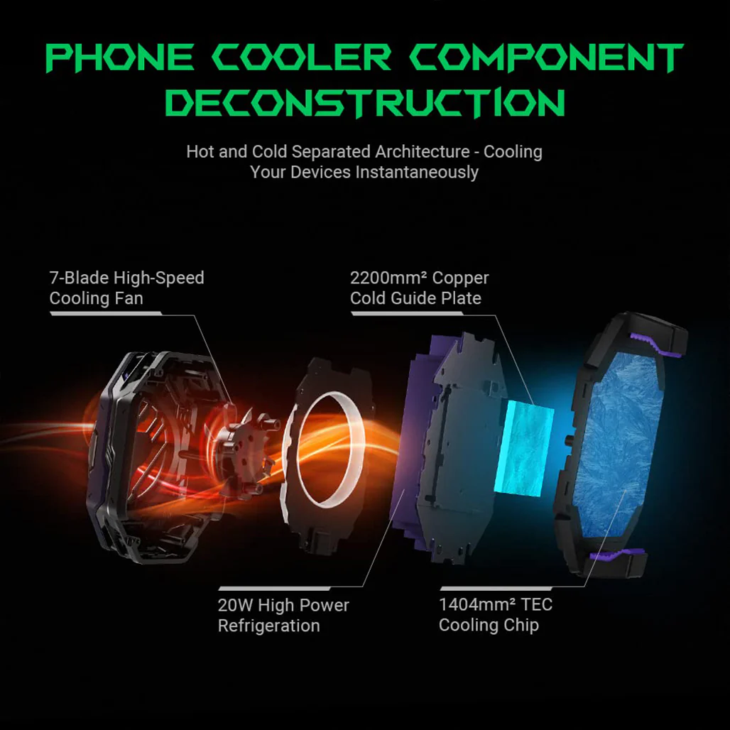 Black Shark FunCooler 3 Pro Phone Cooler for Gaming – Semiconductor Heatsink with Sleep Timer, RGB, Bluetooth APP Control – Compatible with iOS/Android (67mm-88mm Width) - Image 6