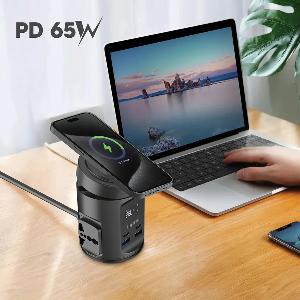 Blupebble MagPod Hub USB-C PD65W & USB-A QC3.0 65W Charger – Wireless & Versatile Charging Hub - Image 6