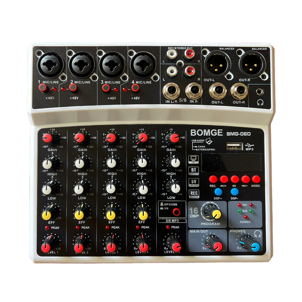 BOMGE 6-Channel Audio Mixer - Professional Digital DJ Mixer