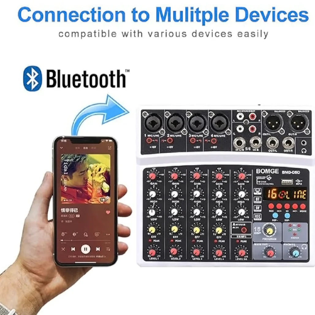 BOMGE 6-Channel Audio Mixer - Professional Digital DJ Mixer - Image 3