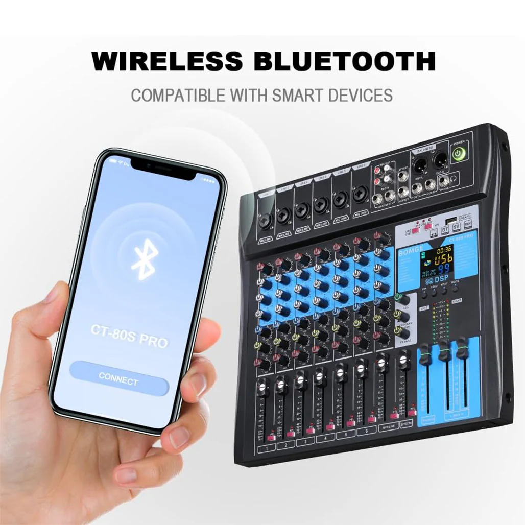 BOMGE 8-Channel Professional Audio Mixer Console – Studio & DJ Sound Board Interface - Image 3