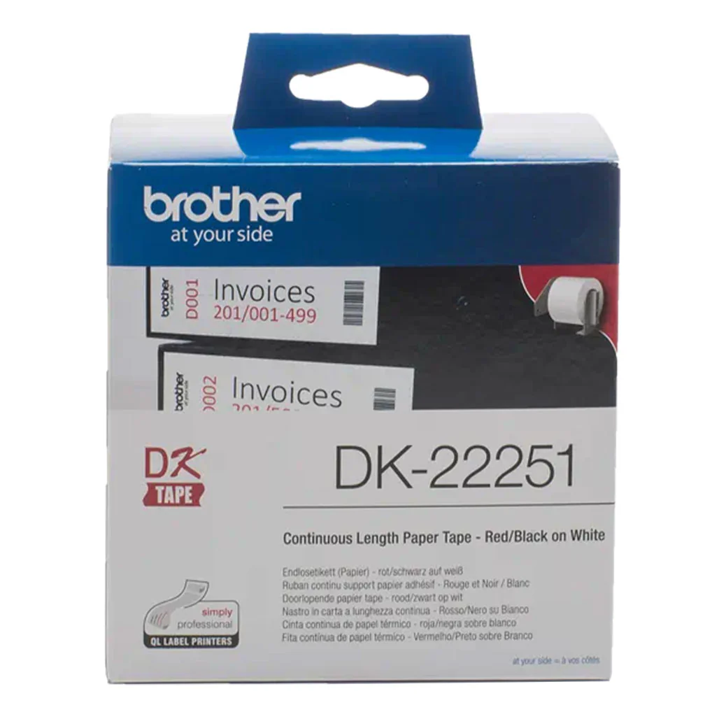 Brother DK-22251 Original Continuous Paper Roll - Black and Red on White, 62mm Width - Image 2