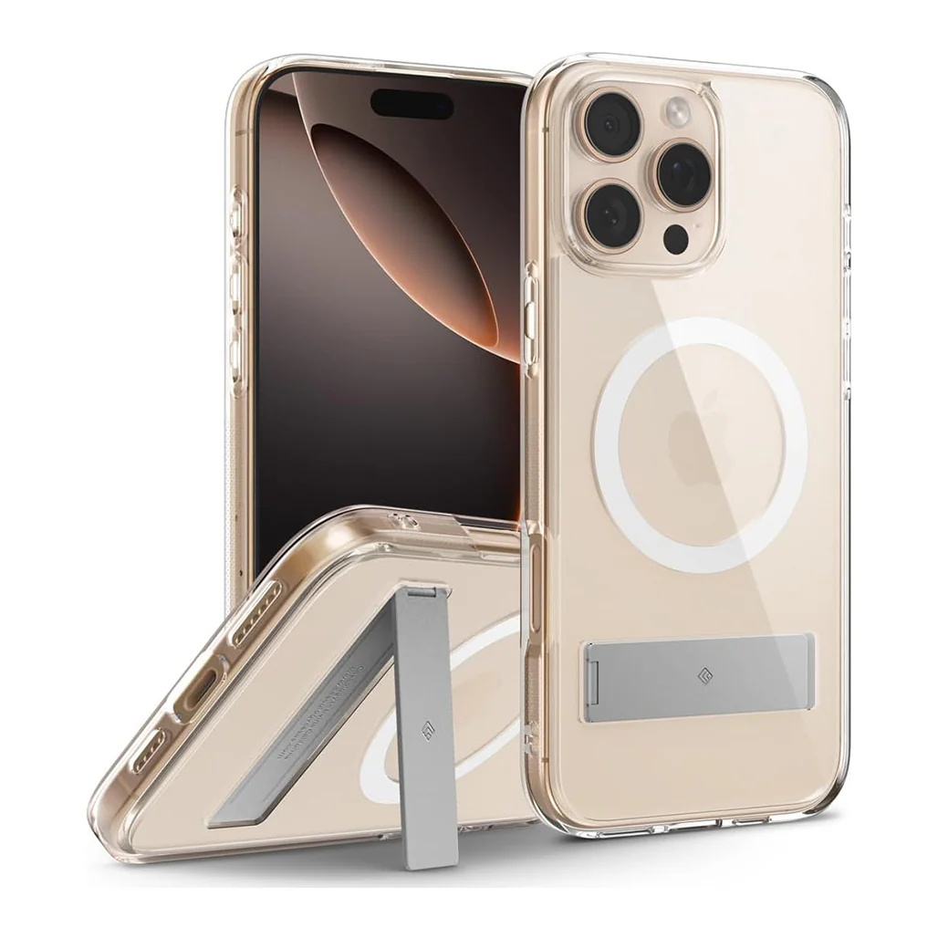 Caseology Capella Mag Kickstand Case for iPhone 16 Pro (6.3") – Clear Shockproof MagSafe-Compatible Cover with Built-In Stand