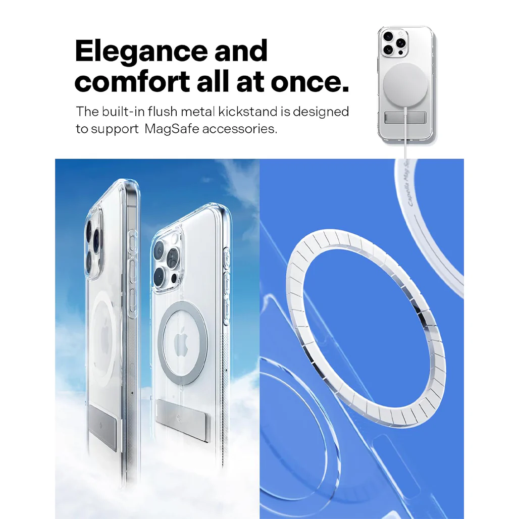 Caseology Capella Mag Kickstand Case for iPhone 16 Pro (6.3") – Clear Shockproof MagSafe-Compatible Cover with Built-In Stand - Image 6