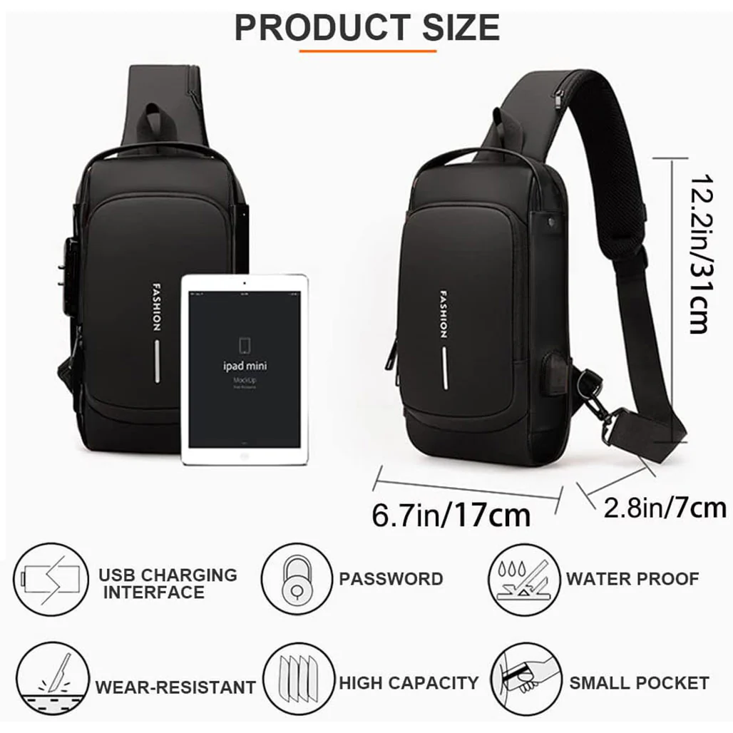 Dwenles Anti-Theft Crossbody Sling Bag: Waterproof Chest Daypack with USB Charging - Image 2