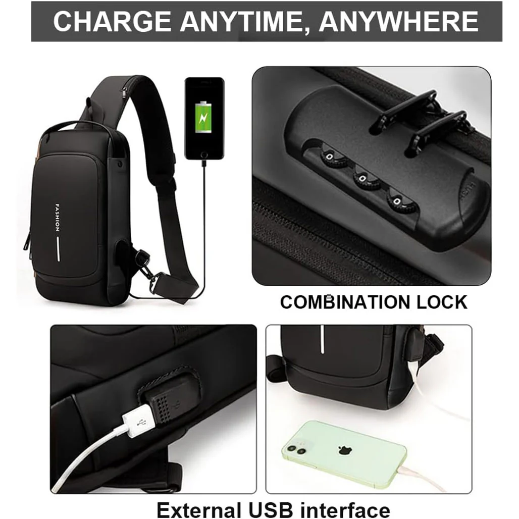 Dwenles Anti-Theft Crossbody Sling Bag: Waterproof Chest Daypack with USB Charging - Image 5