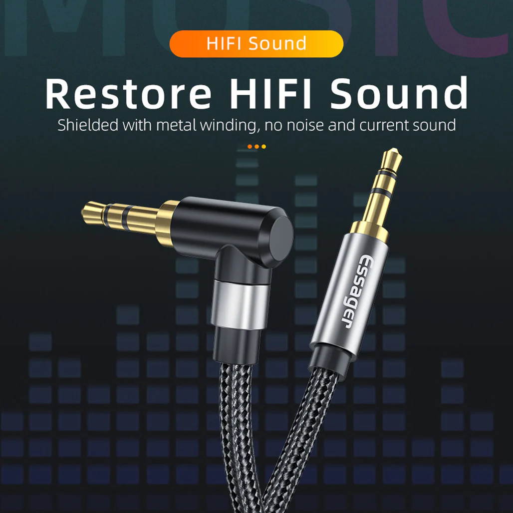 Essager AUX 3.5mm Audio Jack HiFi Elbow Adapter Cable 1.5M - EYP35-WTA01 - Image 3