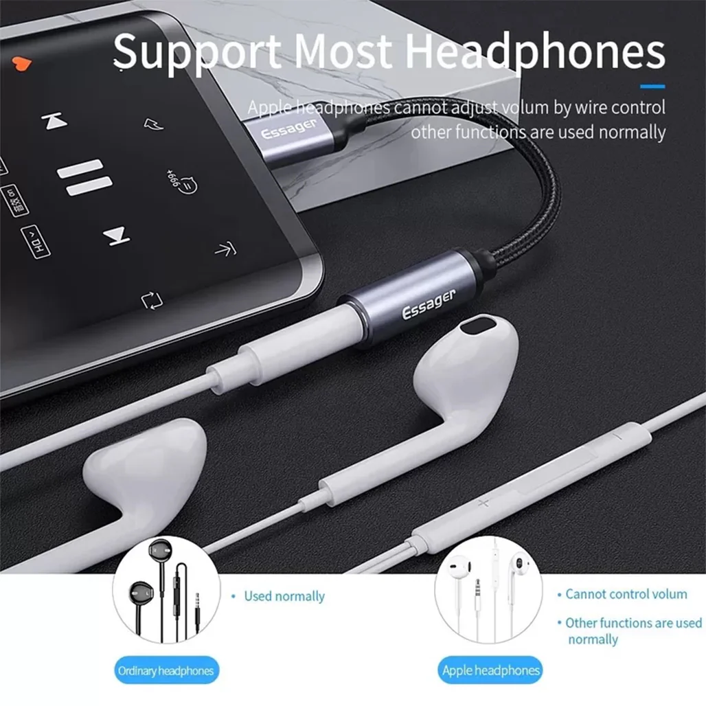 Essager USB Type-C to 3.5mm Jack Aux Audio Headphone Adapter - Image 7