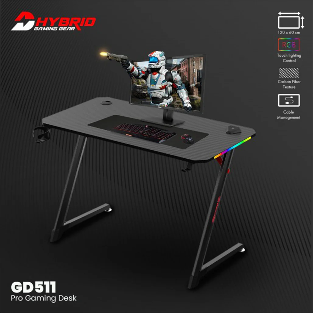 Fantech DHYBRID GD511 RGB LED Gaming Desk with Steel Frame and Compact Cable Management - Image 3