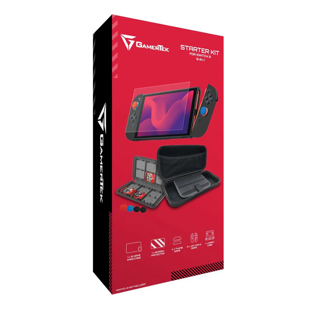 GamerTek 9-in-1 Nintendo Switch 2 Starter Kit – Travel Case, Game Card Holder, Screen Protector & Accessories - Image 2