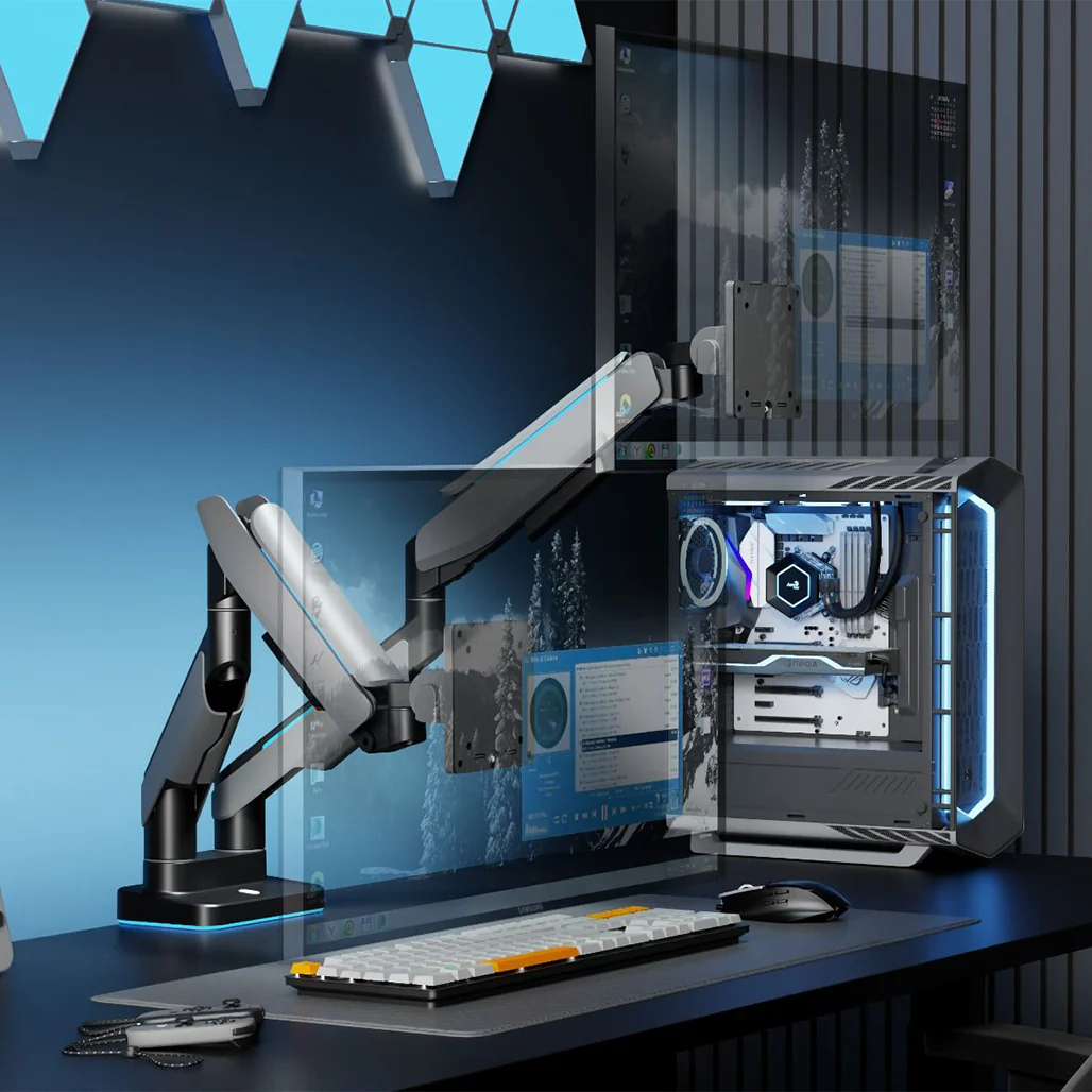 GamerTek Pivot Dual RGB Monitor Arm – Black - Image 5