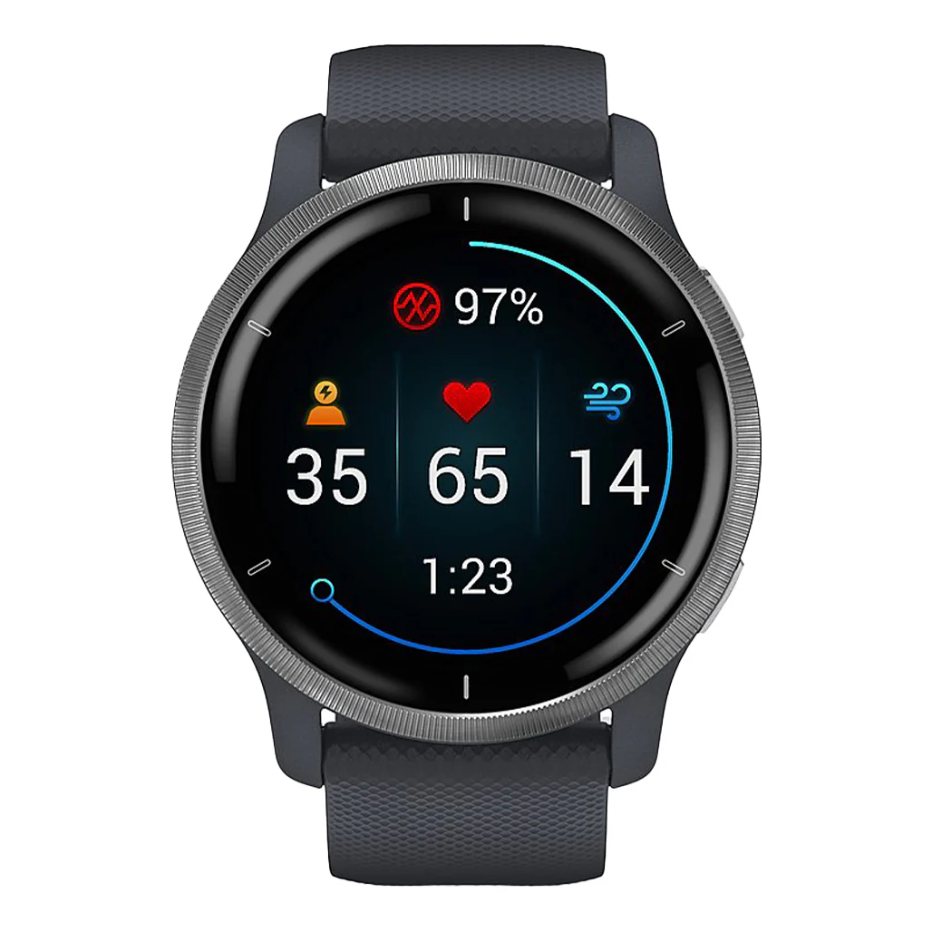 Garmin Venu 2 - Silver Stainless Steel Bezel with Granite Blue Case and Silicone Band | 010-02430-00