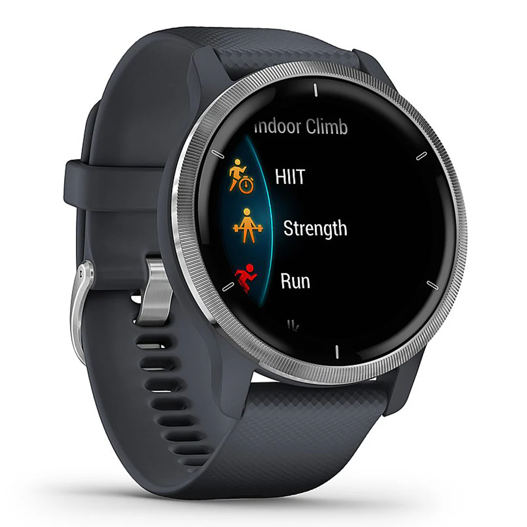 Garmin Venu 2 - Silver Stainless Steel Bezel with Granite Blue Case and Silicone Band | 010-02430-00 - Image 2