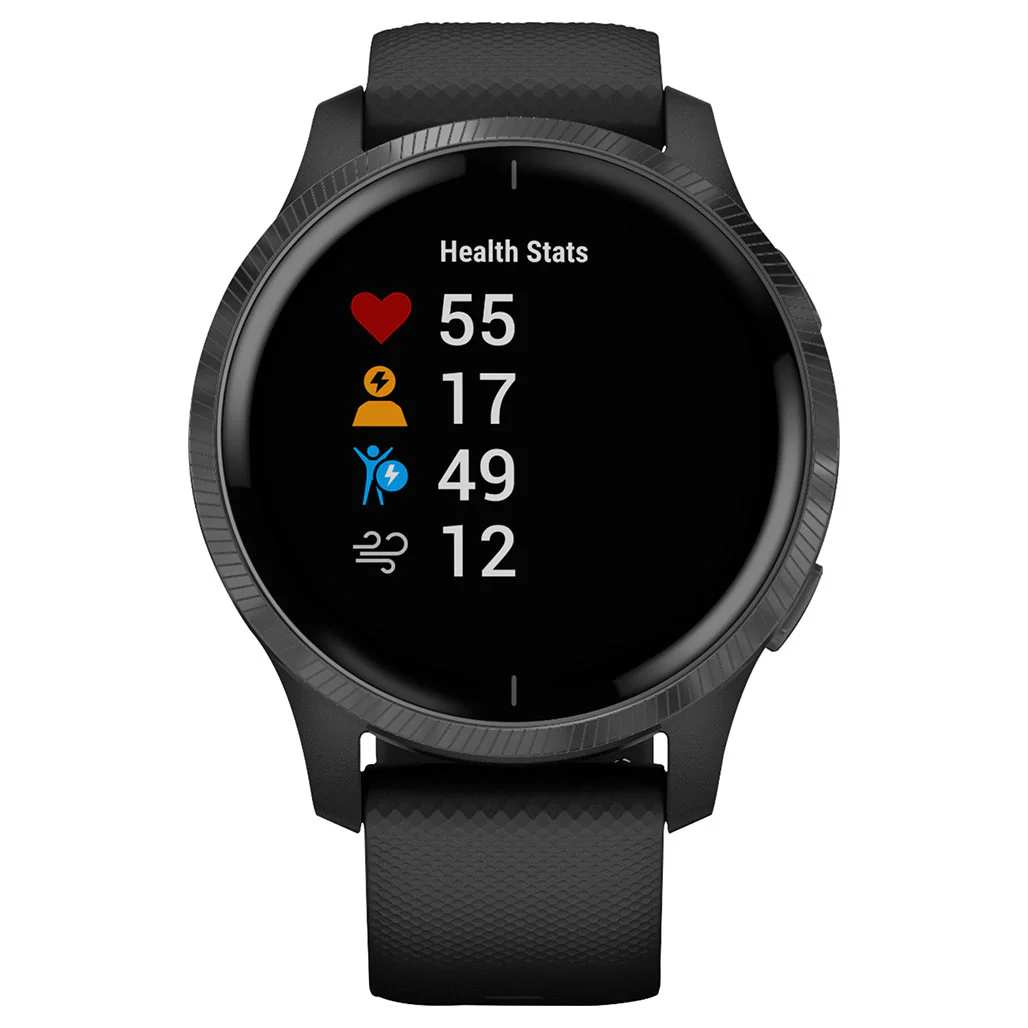 Garmin Venu - GPS Smartwatch Slate Stainless Steel Bezel with Black Case and Silicone Band - Image 2