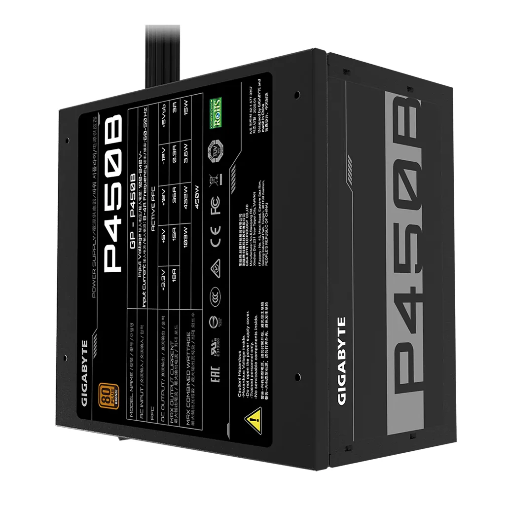Gigabyte 450W 80 PLUS Bronze Certified Power Supply - Efficient, Reliable, and Quiet Performance - Image 4