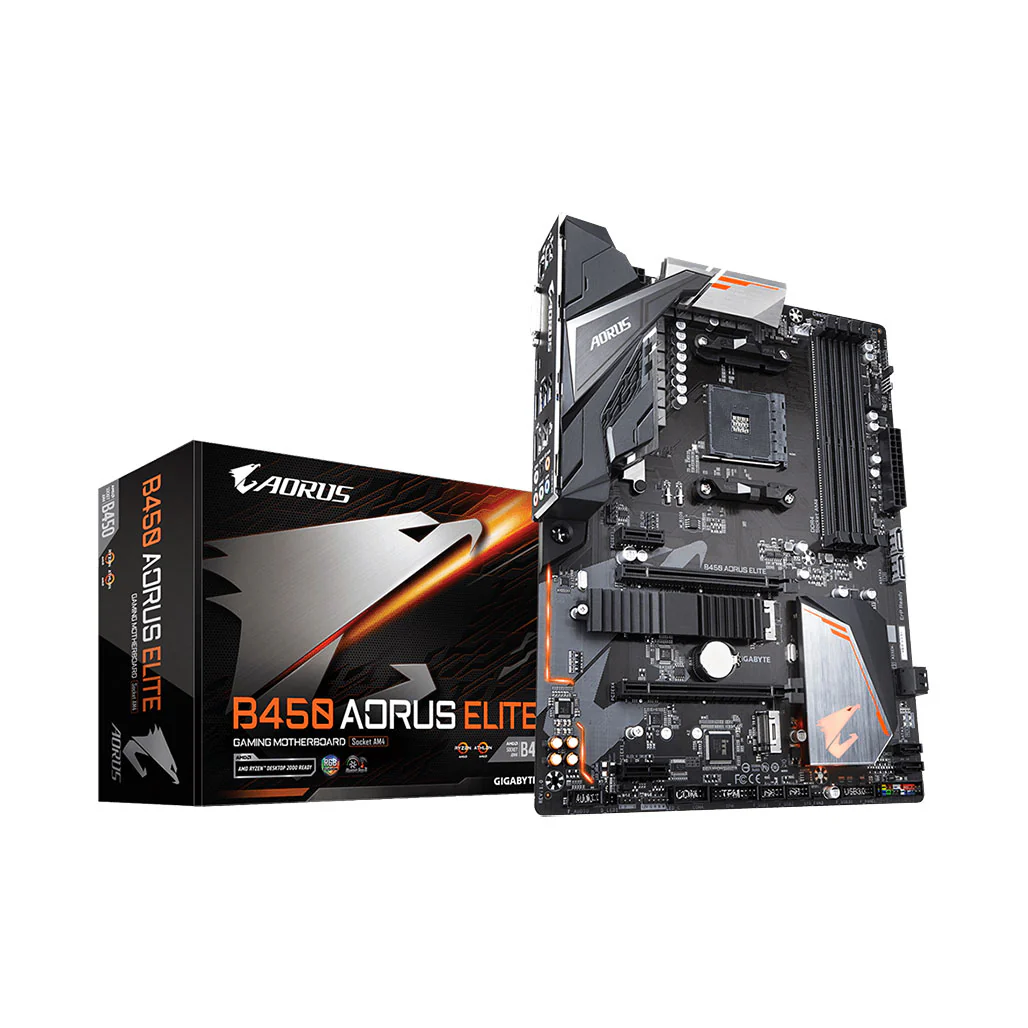 Gigabyte B450 Aorus ELITE (rev. 1.1) AM4 Motherboard - Efficient ATX Board with DDR4, PCIe 3.0, and Multi-Graphics Support