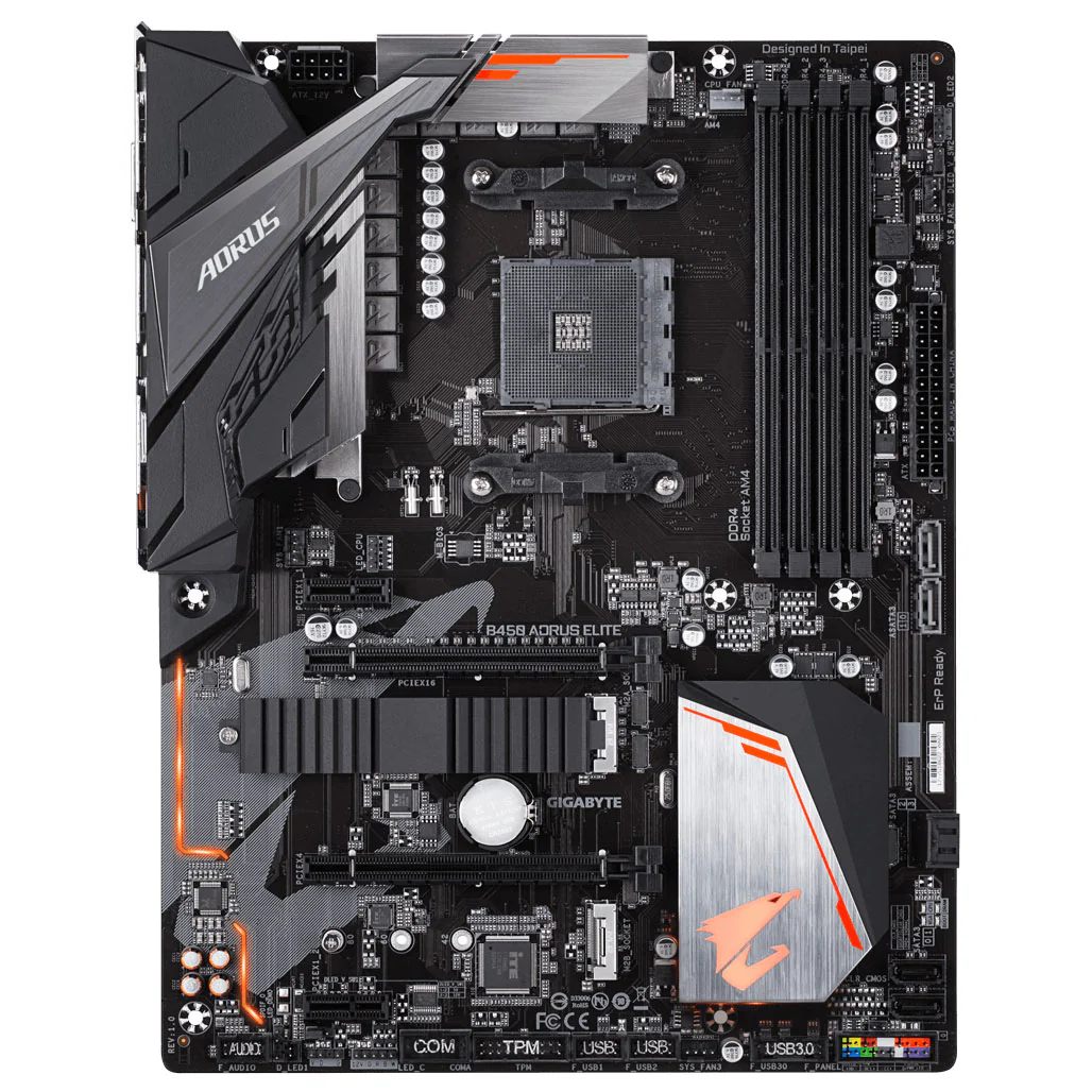 Gigabyte B450 Aorus ELITE (rev. 1.1) AM4 Motherboard - Efficient ATX Board with DDR4, PCIe 3.0, and Multi-Graphics Support - Image 2