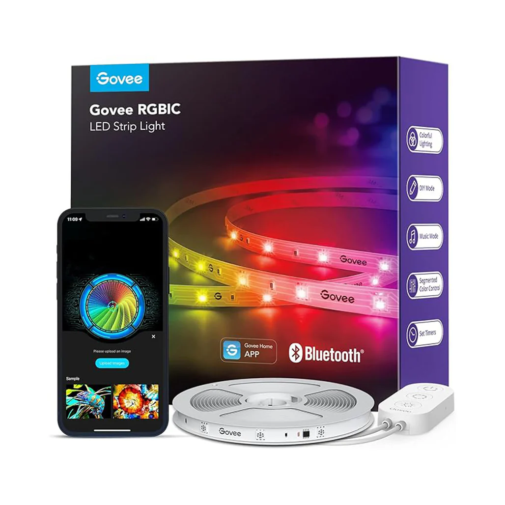 Govee RGBIC LED Strip Lights, 32.8ft Smart LED Lights for Bedroom, Bluetooth App Control, DIY Multicolor Lighting, Music Sync & 64+ Preset Scenes