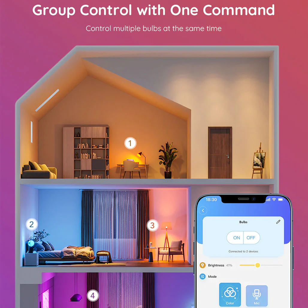 Govee RGBWW Smart LED Bulb (4 Pack) - App & Voice-Controlled, Music Sync, DIY & Group Control - Image 5