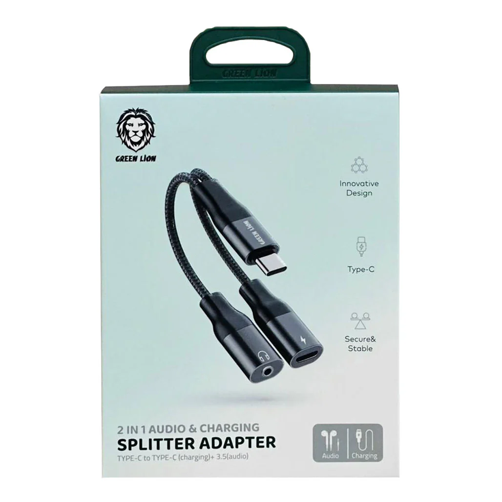 Green Lion 2-in-1 Audio & Charge Type-C Adapter - Male Type-C to Female Type-C