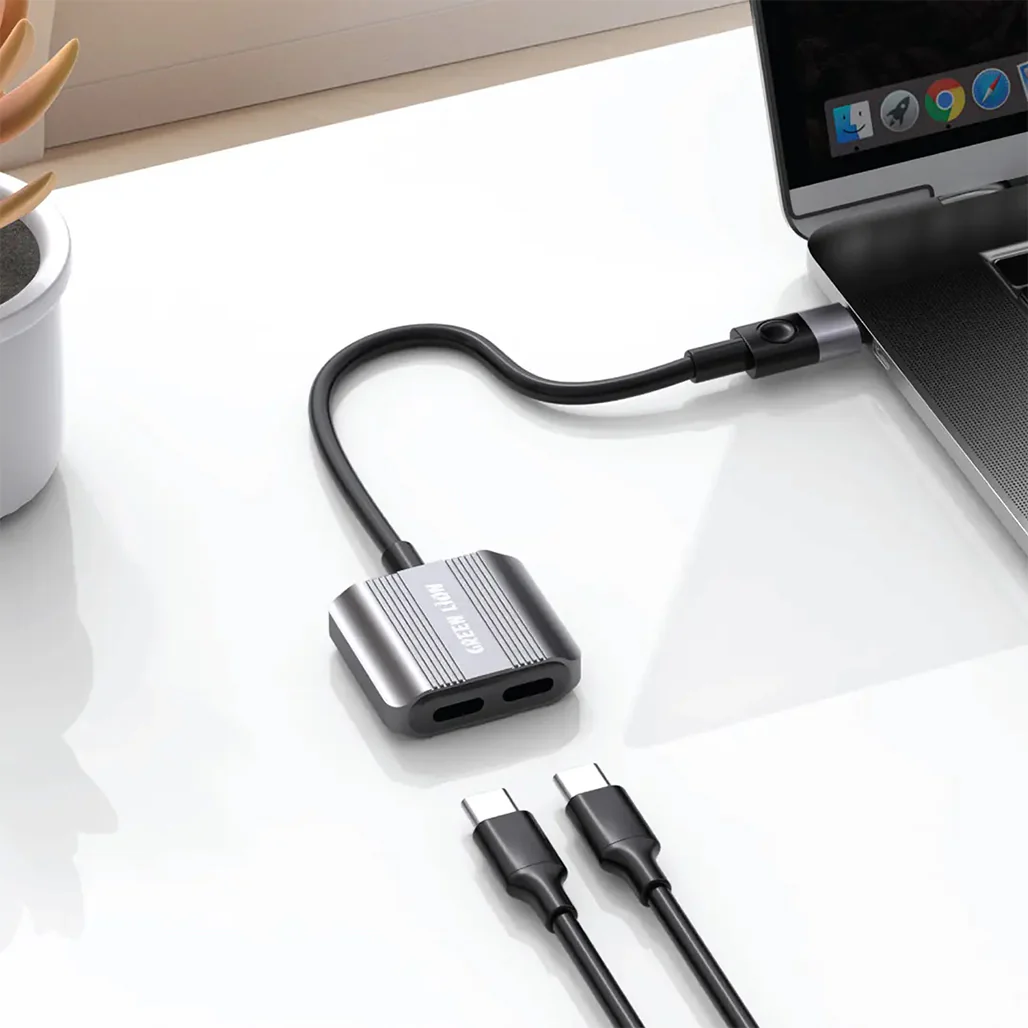 Green Lion 2-in-1 Type-C Splitter Adapter – Dual Type-C Ports for Charging and Audio – Gray - Image 3