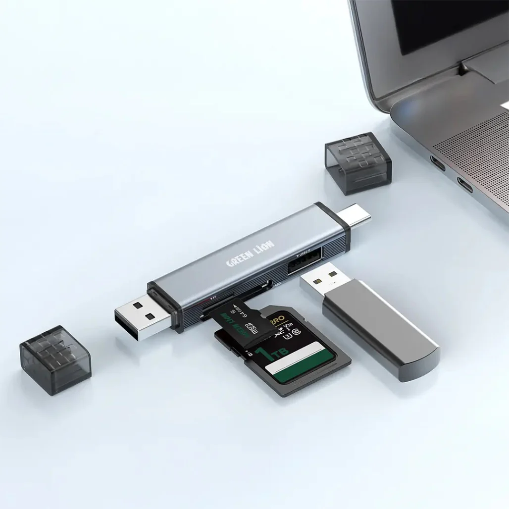 Green Lion 3 in 1 Card Reader with USB-A & USB-C Connectivity - Gray - Image 2