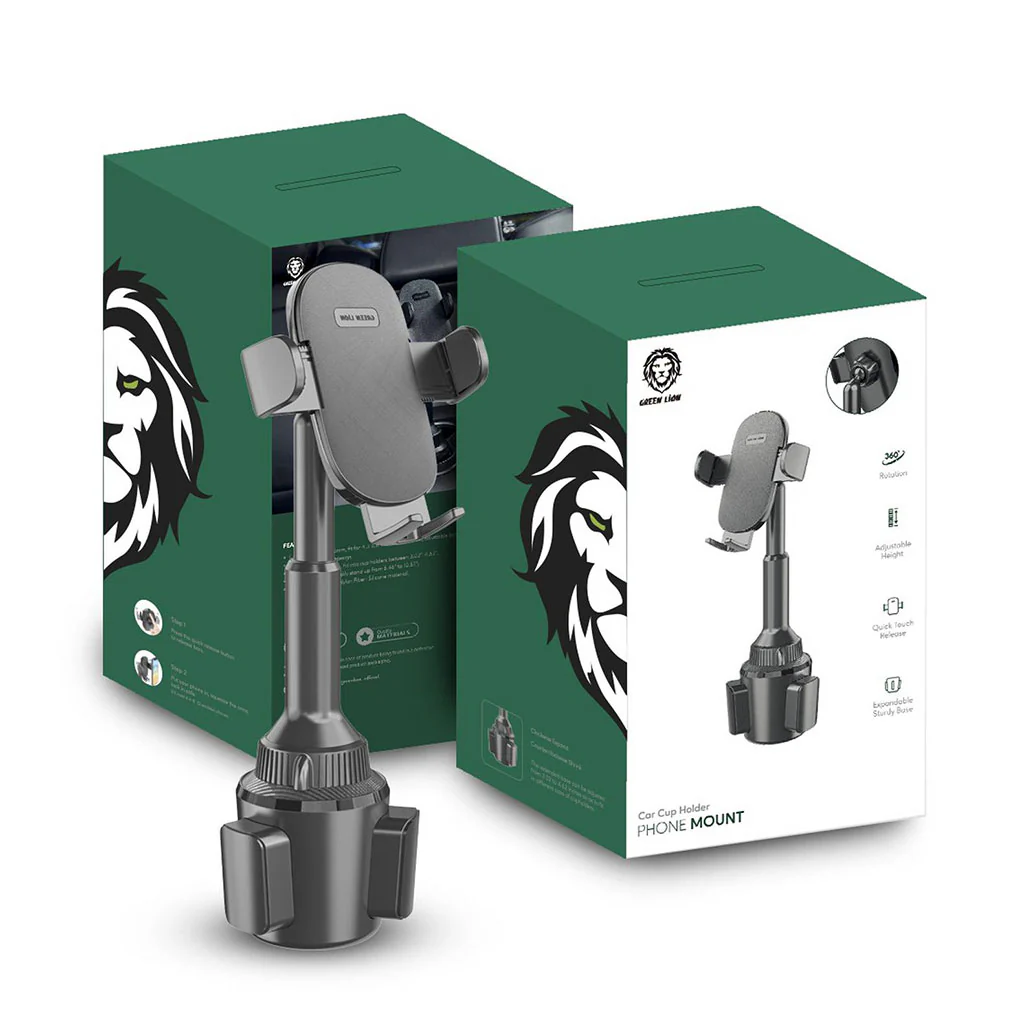 Green Lion 360° Car Cup Holder Phone Mount with Adjustable Height and Expandable Base - Image 4