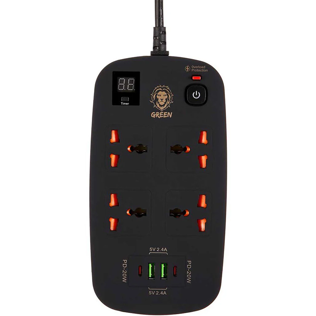 Green Lion 4 AC 2 USB & 2 USB-C PD 40W Multiport Smart Power Socket 3500W (3M)