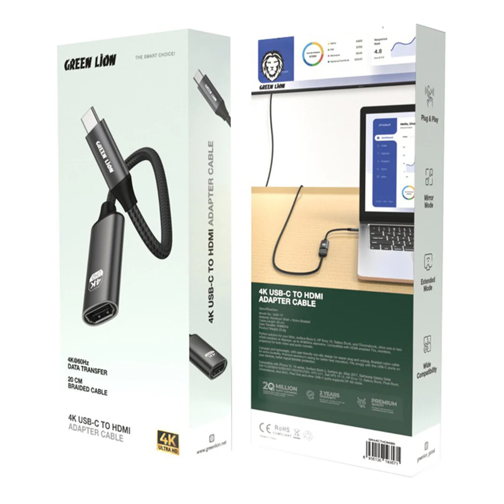 Green Lion 4K USB-C to HDMI Adapter Cable – Ultra-High Definition Connectivity, 20cm (Black) - Image 3