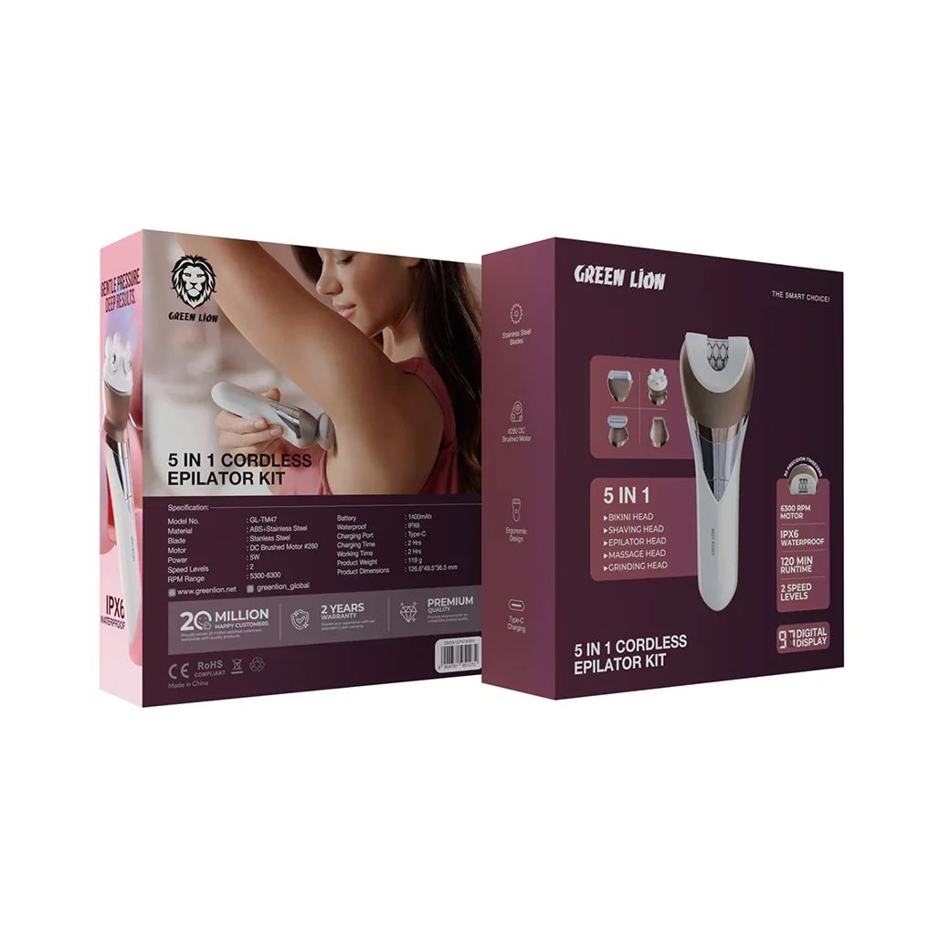 Green Lion 5 in 1 Cordless Epilator Kit - White - Image 13