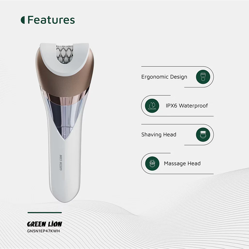 Green Lion 5 in 1 Cordless Epilator Kit - White - Image 7