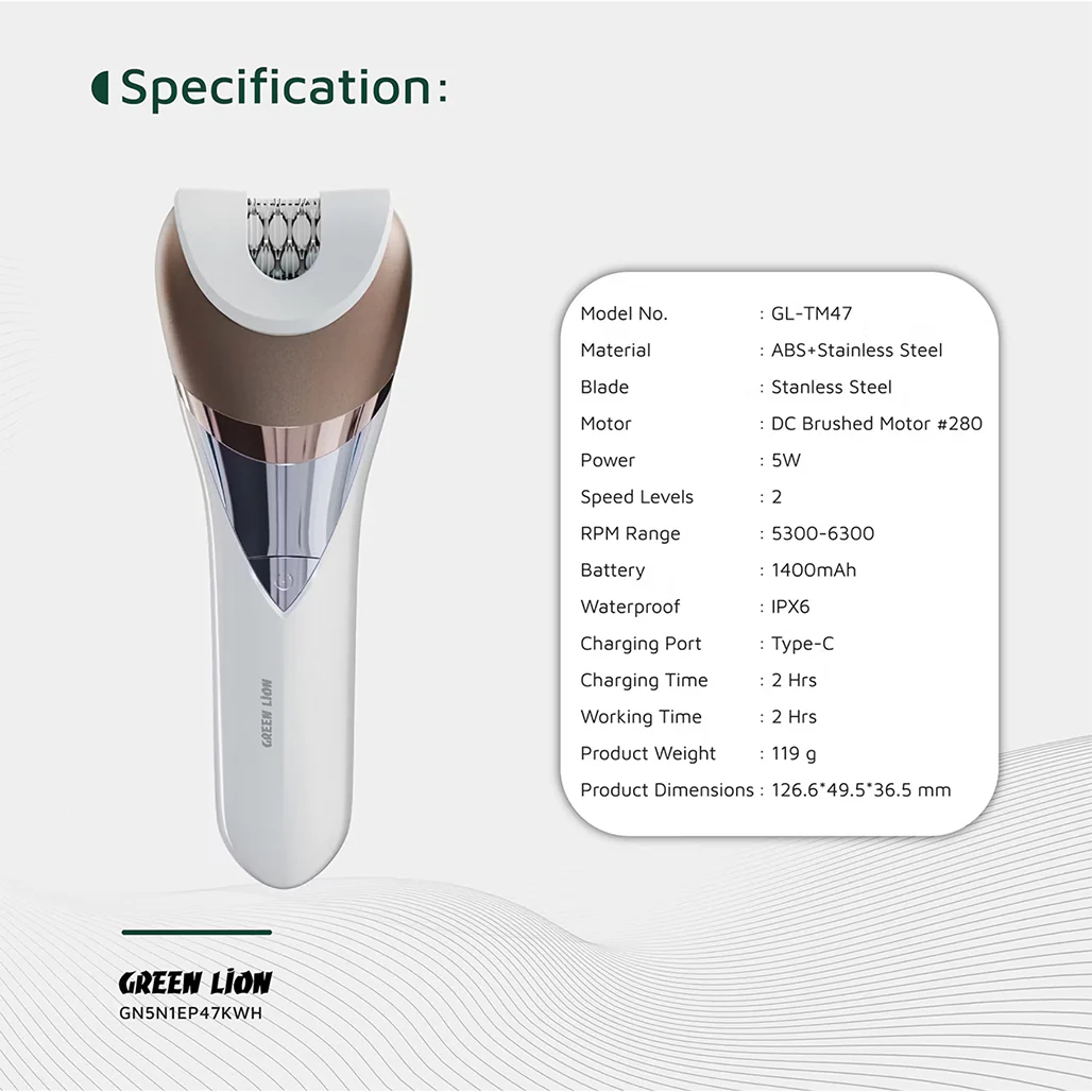 Green Lion 5 in 1 Cordless Epilator Kit - White - Image 8
